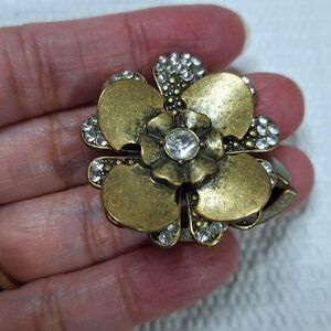 Costume Jewelry Wemones Faux Stone Flower Stretch Brass Ring
